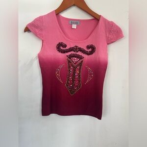 Pink Ombre Embellished Cap-Sleeve Top